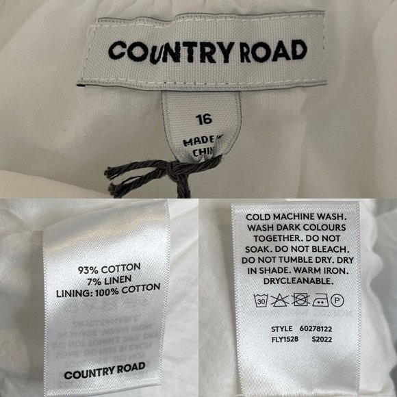 SOLD NWT Country Road White Cotton Maxi Dress Size 16 Elastic Detail Tie Slit - Picture 14 of 16